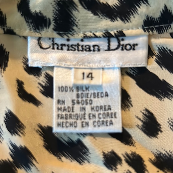 Christian Dior Auth 💯% Silk Leopard Spot Long Sleeve Shirt Top **Size 14** 🐆🐆 - Picture 5 of 5